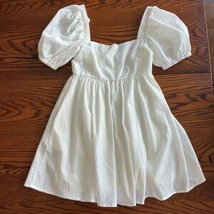 Mable White Puff Sleeve Seersucker Babydoll Square Neck Mini Dress Size Small